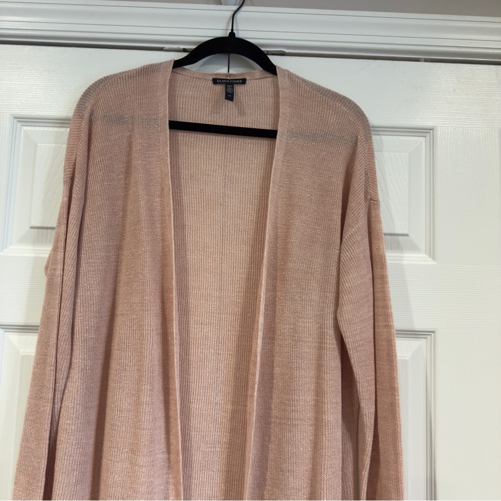 Eileen Fisher Organic Linen Open Knit Cardigan Pink Women Size S Lightweight - Picture 2 of 11
